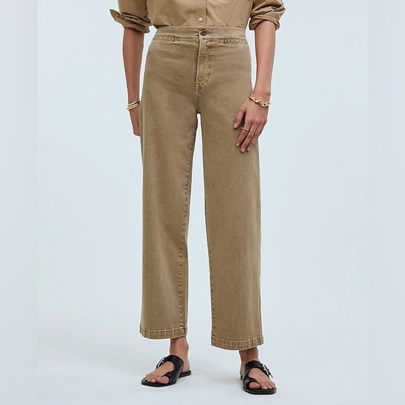 Madewell The Emmett Wide-Leg Crop Pant: Welt Pocket Edition Drill Khaki Size 33P - Picture 9 of 9